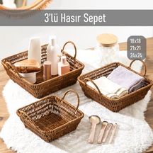 Porsima 303c 3lü Düzenleyici Kare Hasır Sepet Seti Ekmeklik Sepet