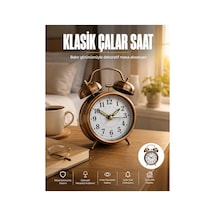 Metal Bronz Nostaljik Masa Saati Alarmlı Büyük Boy Sessiz Mekanizmalı Belirtilmemiş