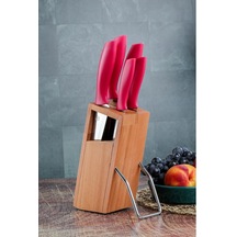 Cooker 6 Parça Standlı Bıçak Seti Kırmızı CKR2830