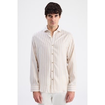 D'S Damat Ds Damat Comfort Bej Çizgili Gömlek 6hc02g805327m