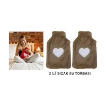 Sıcak Su Torbası 2 Adet,peluş Kalpli,bej Termofor 29x17cm 750ml Bej