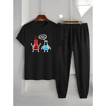 Uyguntarz Unisex Fazla Tepki Verdiğinizi Düşünüyorum Baskılı Eşofman Takımı Siyah