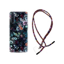 Oppo A91 Kılıf Rasta Boyun Askılı Great Flowers 1304 Siyah