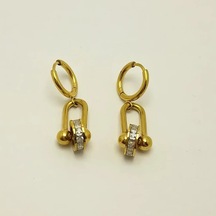 Silindir Uçlu Tiffany Çelik Küpe Altın - Gümüş