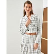 Koton Crop Blazer Ceket Kruvaze Kapama Düğmeli Ekru Ekose 4sak50058uw Ekru Koton Crop Blazer Ceket Kruvaze Kapama Düğmeli Ekru Ekose 4sak50058uw Ekru