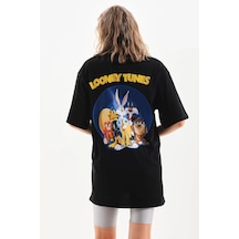 Kadın Baskılı Oversize Kısa Kol T-shirt - Siyah Siyah