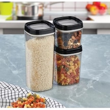 Erzak Saklama Kabı 3lü Set Silikonlu Sızdırmaz Kapak 1800 Ml 1000 Ml 600 Ml Siyah