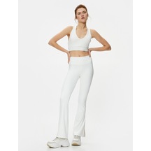 Koton Yüksek Bel İspanyol Paça Spor Tayt Yırtmaç Detaylı Slim Fit Ekru 4sak40154nk 4SAK40154NK010 Ekru