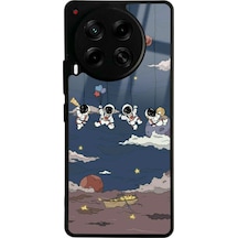 Tecno Camon 30 Salıncaklı Astronot Tasarımlı Glossy Telefon Kılıfı Siyah