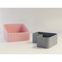 Bezos 3d Baskı Fıstık Kasesi - Çift Hazneli Kabuk Ayırıcı Sunum Kasesi - Pembe Gri Rengaren Pembe - Gri