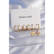 Ezoconcept 316l Çelik Gold Renk Oval Tasarım Kuş Model Küpe Seti Çok Renkli