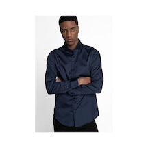 Tudors Slim Fit Koton Satenpremium Seri Erkek Lacivert Gömlek-24019-lacivert Lacivert