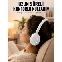Beyaz Kablosuz Bluetooth Kulaklık Mikrofonlu Ergonomik Kulak Üstü Tasarım 3