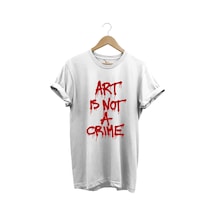 Sanat Suç Değildir Tasarım Baskılı Regular Fit %100 Pamuk Bisiklet Yaka Premium Beyaz T-shirt Beyaz