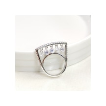 İthal Sallantılı Taşlı Gümüş Yüzük - 14 Beyaz