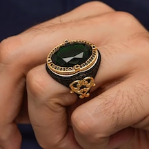 Oval Yeşil Taşlı 925 Ayar Gümüş Yüzük Beyaz