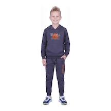 Panios Kids Kanguru Cepli Kapüşonlu Basketbol Baskı Detaylı Erkek Çocuk Eşofman Takımı Füme