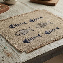 Dyris Doğal Jüt Amerikan Servis 6 Lı Set, Doğal Boya Baskılı Rustik Masa Altlığı 45x35 Cm Acı Kahverengi