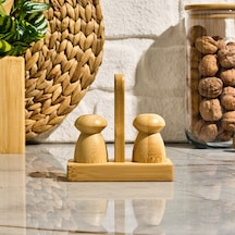 Mienn Bambu Mini Tuzluk Biberlik - Kahverengi - 12x5,2x12 Cm Renkli