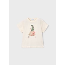 Mayoral Kız Çocuk Baskılı T-shirt Bej - 03011