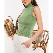 Aqe Fashion Kadın Halter Yaka Dantel Detaylı Bluz Fıstık Yeşili Fıstık Yeşili