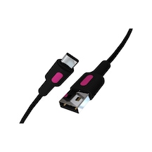 Coral Usb A-c Hızlı Şarj Kablosu, Siyah Kablo, Fuşya/siyah Uçlar 120 Cm