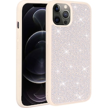 Apple Uyumlu iPhone 13 Pro Max Uyumlu Parlak Taşlı Tasarım Zore Ston Kılıf-beyaz Beyaz -
