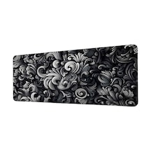 Siyah Beyaz Barok Çiçek Motifi 40x90 Cm Oyuncu Mousepad Kaymaz Taban Büyük Boy Mousepad