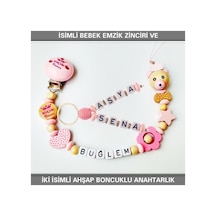 İsimli Bebek Emzik Zinciri Ve İki İsimli Anahtarlık Seti Çok Renkli