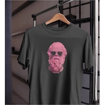 Unısex Kadın Erkek Gözlük Heykel Mitoloji Barok Rokoko %100 Pamuk Siyah Beyaz T-shirt Siyah