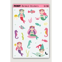 Sevimli Deniz Kızı Sticker Seti - 16 Adet Balık, Deniz Atı, Yunus Etiket Çıkartma Diğer