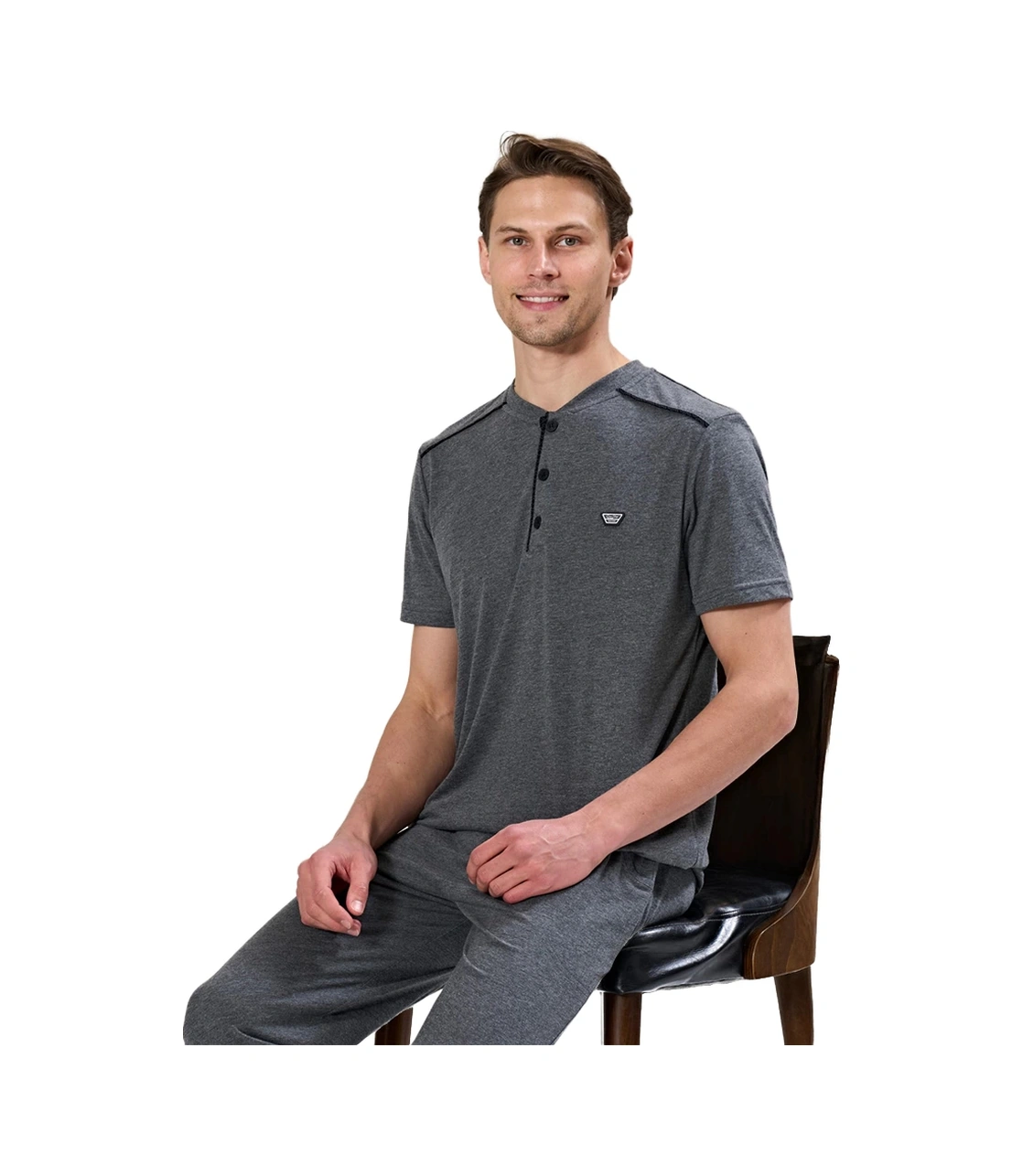 Over Sleep By Poleren Over Sleep 1736 Erkek Kısa Kol Uzun Alt Yazlık Pijama Takım Antrasit
