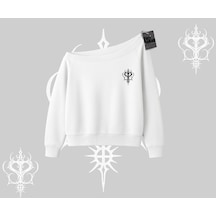 Startmore Everyone Has Dreams Yazılı Astronot Kedi Arka Baskılı Kayık Yaka Sweatshirt Beyaz