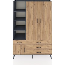 Hyperion Dolap 5 Raflı 4 Çekmeceli Tek Askılı 132x44x195 Antrasit-çam/çam Atlas Çam/atlas Çam