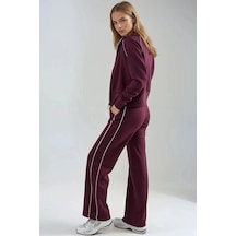 Fiolin Modal Dokulu Fermuarlı Sweatshirt & Pantolon İkili Takım Bordo