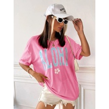 Pembe Oversize Aloha T-shirt - Oversize Baskılı Pembe