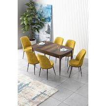 Canisa Concept Zen Serisi 80x132 Mdf Açılabilir Barok Ahşap Desen Masa Takımı Ve 6 Hardal Sandalye Barok Masa Sandalyeler Hardal