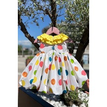Fırfır Yaka Detaylı Balon Etek Kız Çocuk Bebek Puantiyeli Elbise 001