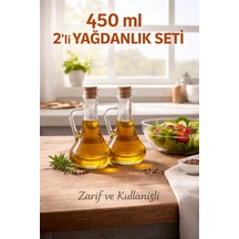 450 Ml 2 Li Cam Yağdanlık Seti Mantar Kapaklı Şeffaf Sirkelik Zeytinyağı Şişesi Ergonomik Tasarım Şeffaf