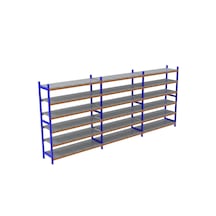 6 Katlı 3'lü Depo Rafı - 300-350 Kg Taşıma Kapasiteli Hafif Rack Raf 60x180x250 Cm Gri