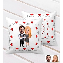 Kişiye Özel Sevgililer Karikatürlü Kurdela Kalp Desenli Dekoratif (529285695)