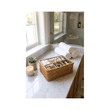 6 Bölmeli Rattan Düzenleyici Organizer Bitki Çayı Sepeti Şeffaf Kristal Kapaklı Rattan Saklama Kutusu Çay Poşeti Organizeri Kristal Kulplu 24,5 X 17 X 10 Cm Kahverengi Kahverengi