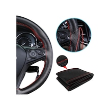Mazda 323 1990-1997 Deri Direksiyon Kılıfı Dikmeli Delikli Kırmızı Dikişli Siyah