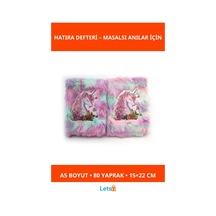 Çiçekli Unicorn Tasarımlı Peluş Hatıra Defteri A5 80 Yaprak Çok Renkli