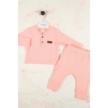 Babydonat Çizgili Kumaş Pamuk Unisex Takım 2'li Pembe