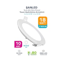 18w Tasarruflu Led Yuvarlak Beyaz/gün Işık Sıva Altı Slim Panel Tavan Aydınlatma Armatürü Beyaz-10 Adet Diğer