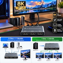 Büro Ev Ofis Cihazları İçin 3port 8k Dp Switch