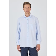 İmza Uzun Kol Desenli Armürlü Sert Yaka Cepli Pamuklu Classic Comfort Fit Gömlek 1004250174 Koyu Mavi