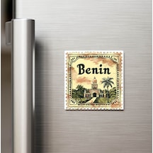 Benin Benin - Posta Pulu Temalı Ülke - Baskılı Buzdolap Magneti Kare - 9x9 Cm
