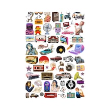 58 Adet Vintage Retro Sticker Seti - Etiket Seti Scrapbook Bullet Journal Çok Renkli